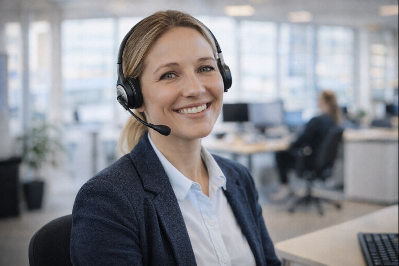 Vänlig kundservicemedarbetare hjälper till med val av vendingmaskin